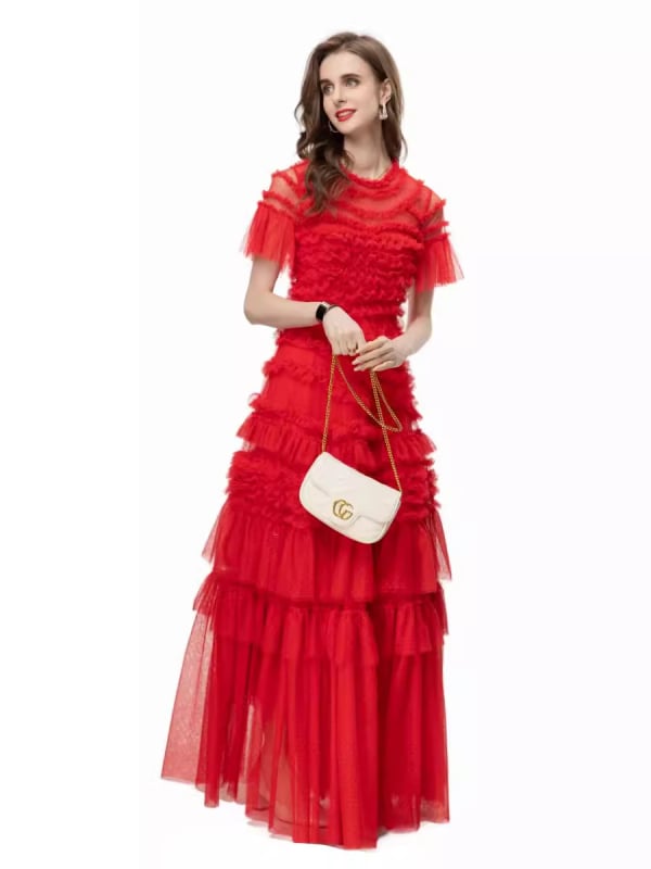 Φόρεμα με σιλουέτα Α-γραμμής, στρογγυλός λαιμός, κοντά μανίκια, κατασκευή από ένα κομμάτι, ύφασμα πολυεστέρα