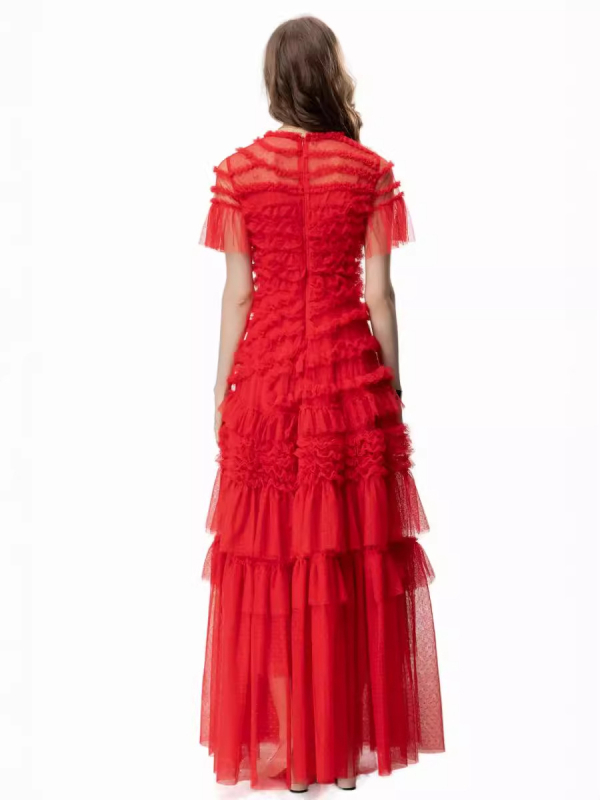 Φόρεμα με σιλουέτα Α-γραμμής, στρογγυλός λαιμός, κοντά μανίκια, κατασκευή από ένα κομμάτι, ύφασμα πολυεστέρα