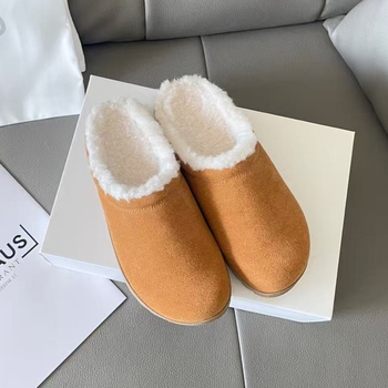 Ženske mule od velura s kožnim podstavkom, debela gumena potplata, pamukova unutrašnjost, slip-on, zatvoren vrh prsta