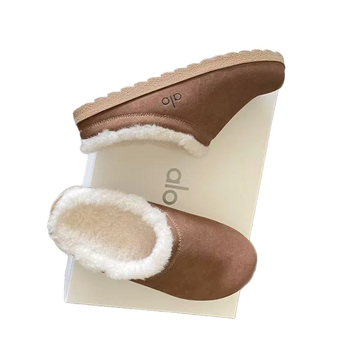 Ženske mule od velura s kožnim podstavkom, debela gumena potplata, pamukova unutrašnjost, slip-on, zatvoren vrh prsta