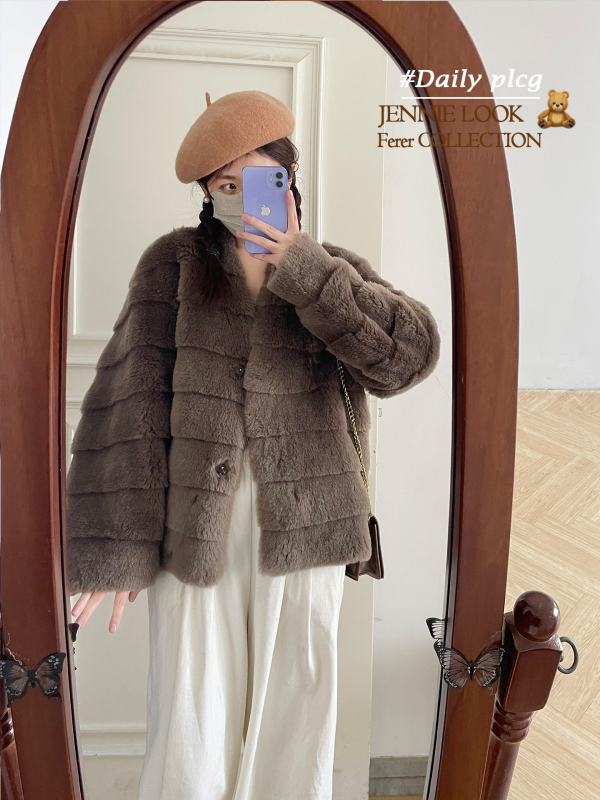 Ženski kaput od vune sa shearlingom, V-izrez, korejski stil, srednja duljina, 95% vuna