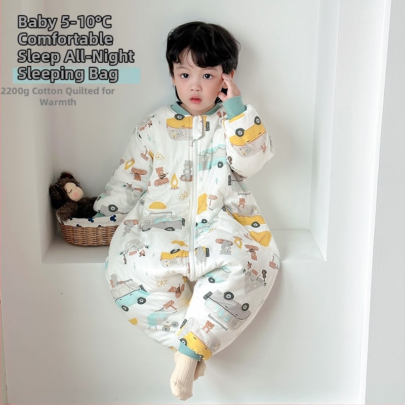 Unisex 100% βαμβακερός επενδυμένος υπνόσακος με διαχωρισμούς ποδιών για παιδιά, χειμώνας-φθινόπωρο, 3–8 ετών, οικιακή ενδυμασία