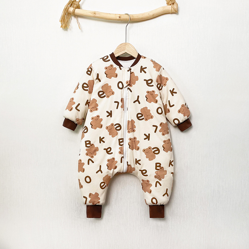 Unisex 100% βαμβακερός επενδυμένος υπνόσακος με διαχωρισμούς ποδιών για παιδιά, χειμώνας-φθινόπωρο, 3–8 ετών, οικιακή ενδυμασία