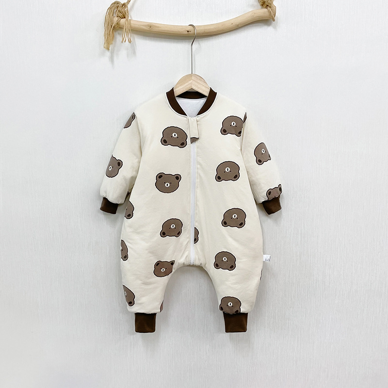 Unisex 100% βαμβακερός επενδυμένος υπνόσακος με διαχωρισμούς ποδιών για παιδιά, χειμώνας-φθινόπωρο, 3–8 ετών, οικιακή ενδυμασία