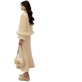 Γυναικεία πλεκτή φούστα με ουρά ψαριού, Χειμώνας 2025, Υψηλή μέση, Μεσαίου μήκους, Πολυεστέρας