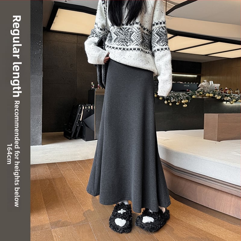Γυναικεία πλεκτή φούστα με ουρά ψαριού, Χειμώνας 2025, Υψηλή μέση, Μεσαίου μήκους, Πολυεστέρας