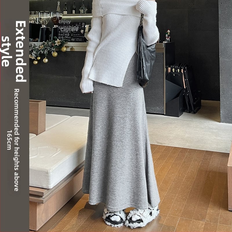 Γυναικεία πλεκτή φούστα με ουρά ψαριού, Χειμώνας 2025, Υψηλή μέση, Μεσαίου μήκους, Πολυεστέρας