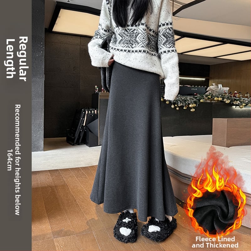 Γυναικεία πλεκτή φούστα με ουρά ψαριού, Χειμώνας 2025, Υψηλή μέση, Μεσαίου μήκους, Πολυεστέρας