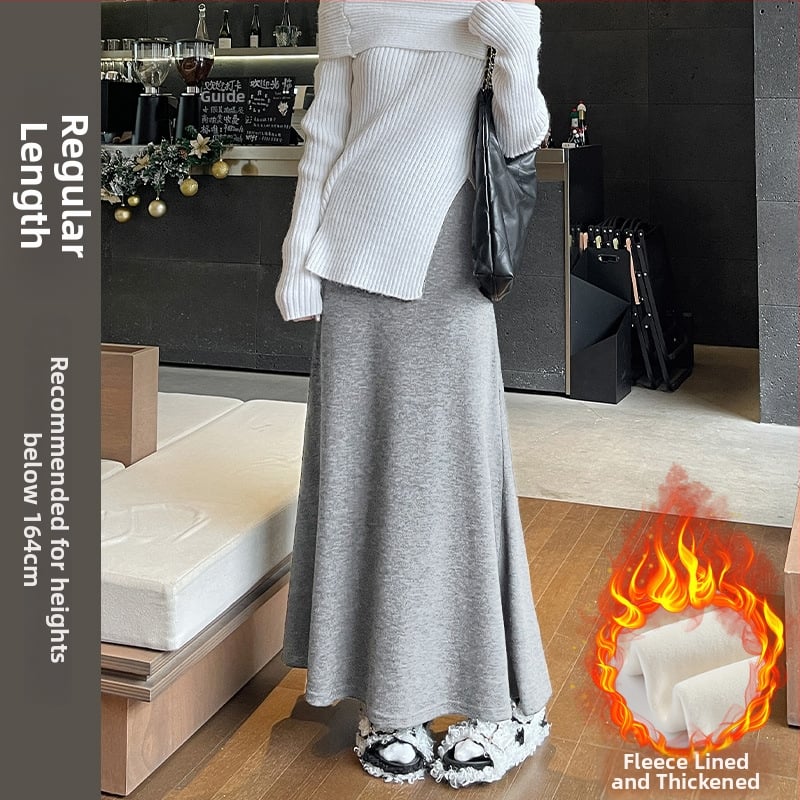 Γυναικεία πλεκτή φούστα με ουρά ψαριού, Χειμώνας 2025, Υψηλή μέση, Μεσαίου μήκους, Πολυεστέρας