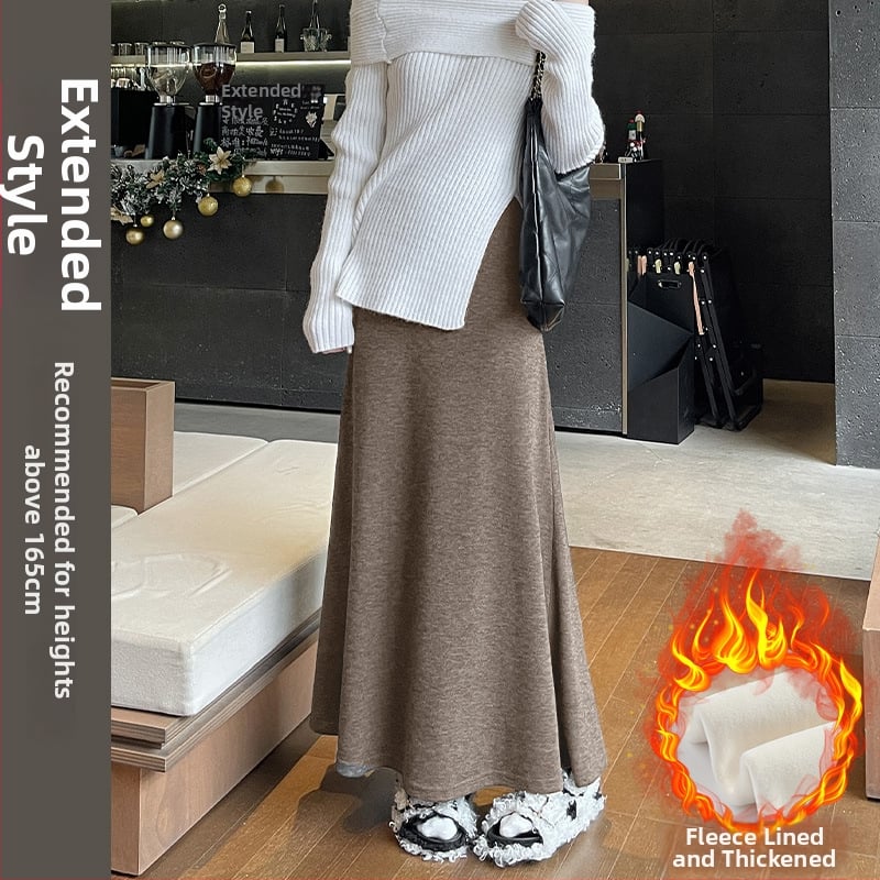 Γυναικεία πλεκτή φούστα με ουρά ψαριού, Χειμώνας 2025, Υψηλή μέση, Μεσαίου μήκους, Πολυεστέρας