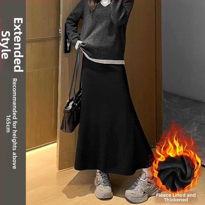Γυναικεία πλεκτή φούστα με ουρά ψαριού, Χειμώνας 2025, Υψηλή μέση, Μεσαίου μήκους, Πολυεστέρας