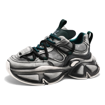 Unisex tenisice stila Dad Shoes - povišena debela potplat (3-5 cm), distresirani uzorak, gornji dio od umjetne kože, vezanje