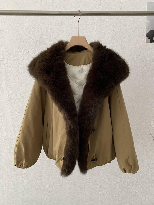 Parka s odvojivim lažnim krznom na ovratniku, široka silueta, raglan rukavi, debeli poliester zimska jakna