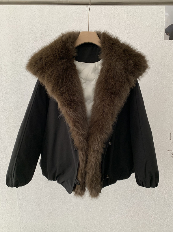 Parka s odvojivim lažnim krznom na ovratniku, široka silueta, raglan rukavi, debeli poliester zimska jakna
