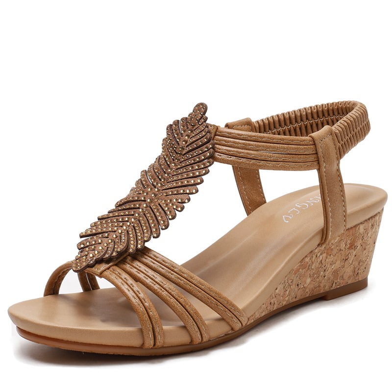 Casual sandale s klina, PU gornji dio, TPU đon, zaobljeni vrh, cvjetni uzorak, visina klina 3–5 cm