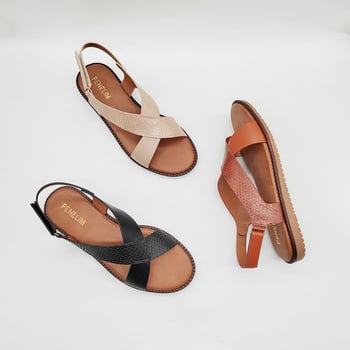 Ρωμαϊκά σανδάλια με εκτύπωση φιδιού, κλείσιμο με αγκράφα, PU πάνω μέρος, καουτσούκ σόλα, επίπεδη σόλα