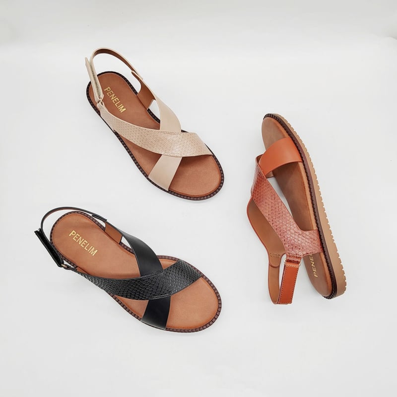 Ρωμαϊκά σανδάλια με εκτύπωση φιδιού, κλείσιμο με αγκράφα, PU πάνω μέρος, καουτσούκ σόλα, επίπεδη σόλα