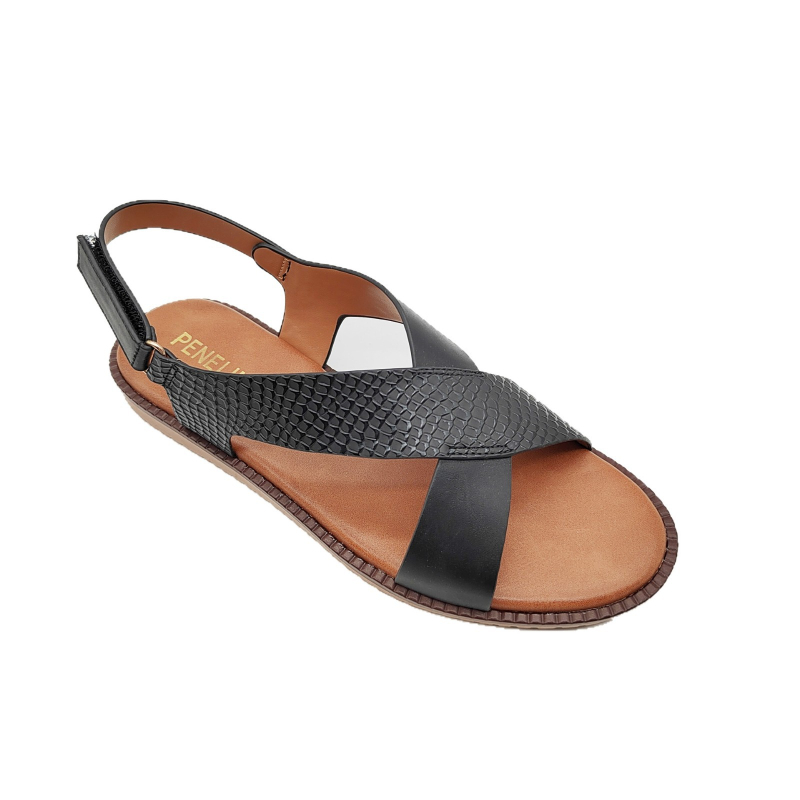 Ρωμαϊκά σανδάλια με εκτύπωση φιδιού, κλείσιμο με αγκράφα, PU πάνω μέρος, καουτσούκ σόλα, επίπεδη σόλα