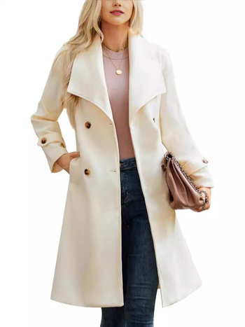 Női gyapjú kabát, dupla gombos, reverrel, hosszú, béléssel