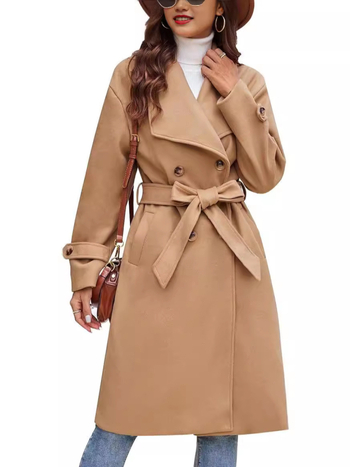 Női gyapjú kabát, dupla gombos, reverrel, hosszú, béléssel