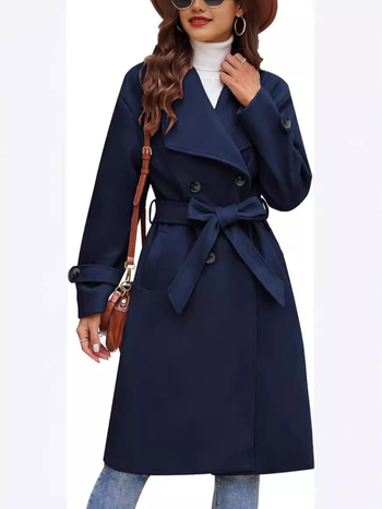 Női gyapjú kabát, dupla gombos, reverrel, hosszú, béléssel