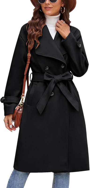 Női gyapjú kabát, dupla gombos, reverrel, hosszú, béléssel