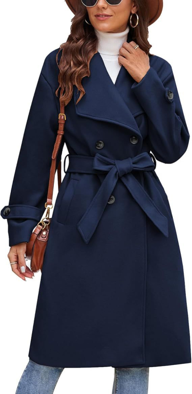 Női gyapjú kabát, dupla gombos, reverrel, hosszú, béléssel