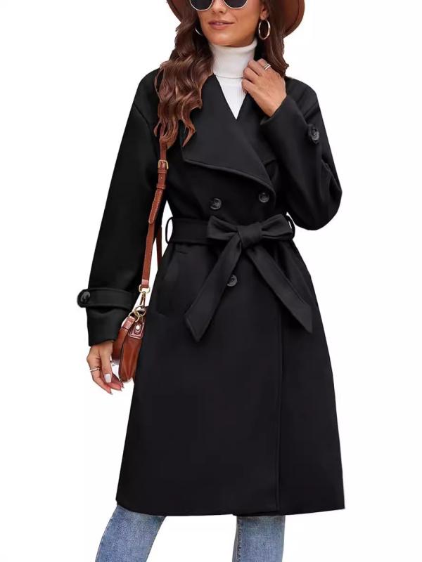 Női gyapjú kabát, dupla gombos, reverrel, hosszú, béléssel