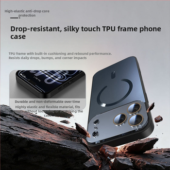 Magnetický kryt na iPhone s veľkým oknom objektívu, TPU materiál, reliéfna zadná strana s dvojitou textúrou, podporuje bezdrôtové magnetické nabíjanie