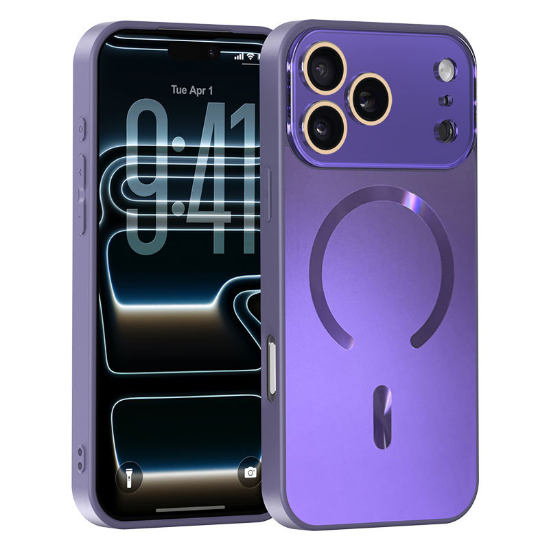 Magnetický kryt na iPhone s veľkým oknom objektívu, TPU materiál, reliéfna zadná strana s dvojitou textúrou, podporuje bezdrôtové magnetické nabíjanie