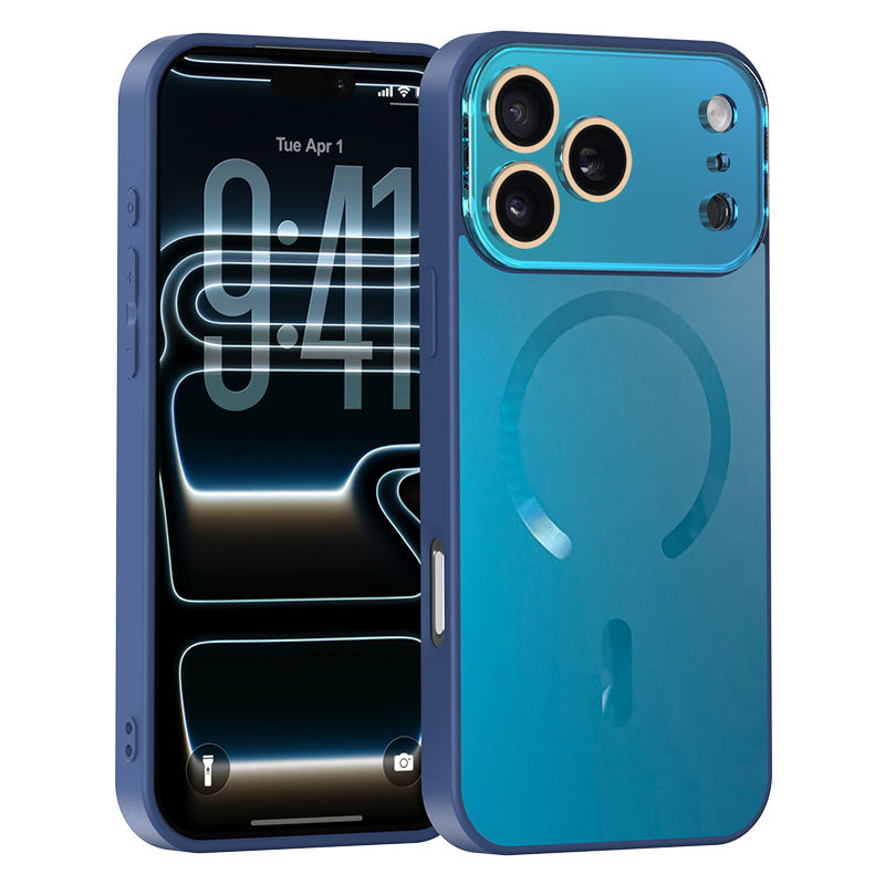 Magnetický kryt na iPhone s veľkým oknom objektívu, TPU materiál, reliéfna zadná strana s dvojitou textúrou, podporuje bezdrôtové magnetické nabíjanie