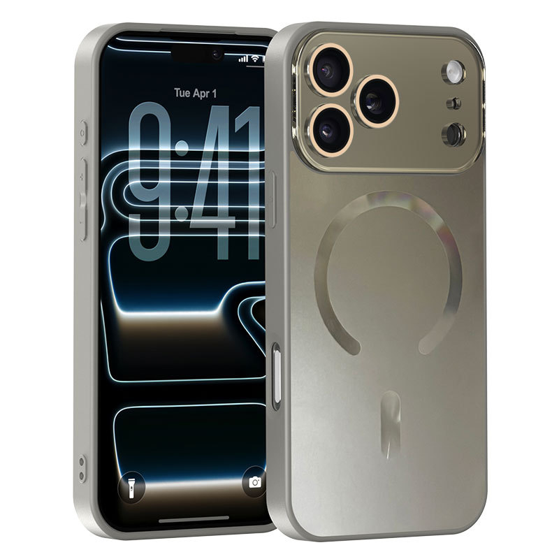 Magnetický kryt na iPhone s veľkým oknom objektívu, TPU materiál, reliéfna zadná strana s dvojitou textúrou, podporuje bezdrôtové magnetické nabíjanie