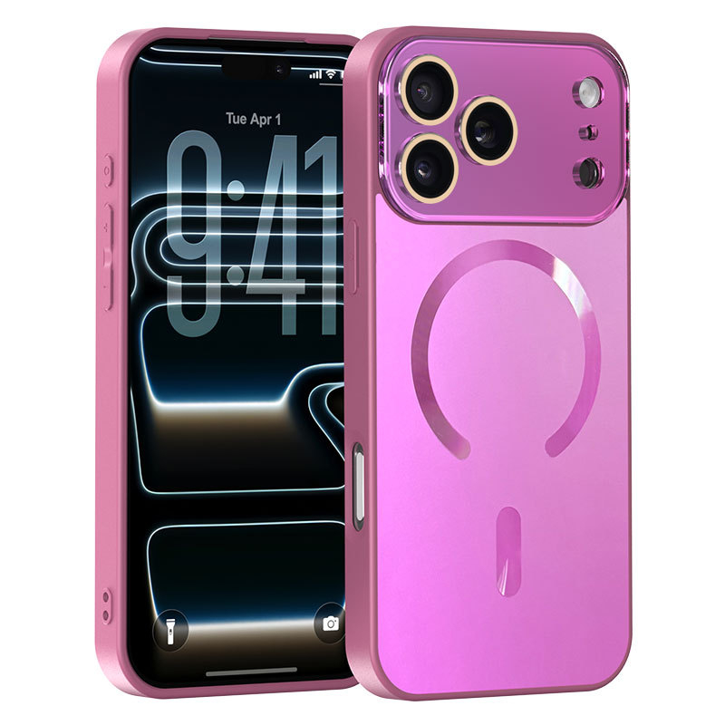 Magnetický kryt na iPhone s veľkým oknom objektívu, TPU materiál, reliéfna zadná strana s dvojitou textúrou, podporuje bezdrôtové magnetické nabíjanie