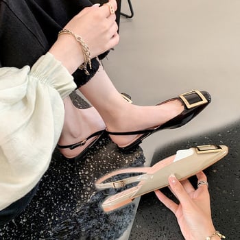 Γυναικείες σανδάλια με κάλυμμα δέρματος στην άκρη, τετράγωνη μύτη, πίσω λουράκι, αναπνεύσιμη καουτσούκ σόλα