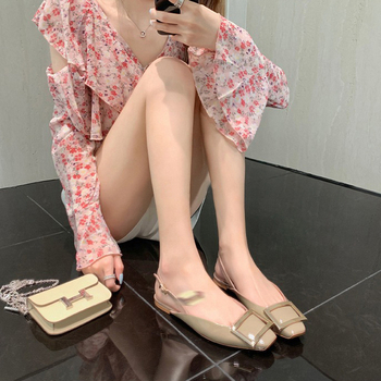 Γυναικείες σανδάλια με κάλυμμα δέρματος στην άκρη, τετράγωνη μύτη, πίσω λουράκι, αναπνεύσιμη καουτσούκ σόλα