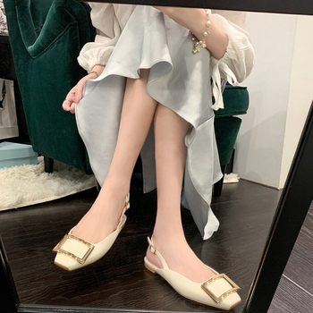 Γυναικείες σανδάλια με κάλυμμα δέρματος στην άκρη, τετράγωνη μύτη, πίσω λουράκι, αναπνεύσιμη καουτσούκ σόλα