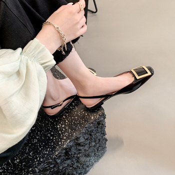 Γυναικείες σανδάλια με κάλυμμα δέρματος στην άκρη, τετράγωνη μύτη, πίσω λουράκι, αναπνεύσιμη καουτσούκ σόλα