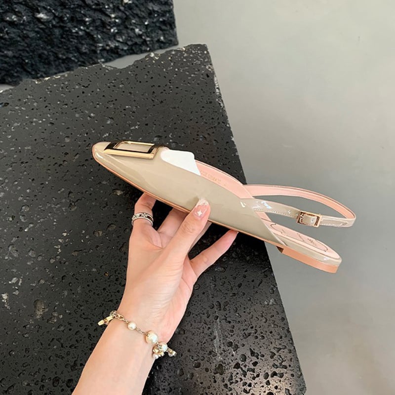 Γυναικείες σανδάλια με κάλυμμα δέρματος στην άκρη, τετράγωνη μύτη, πίσω λουράκι, αναπνεύσιμη καουτσούκ σόλα