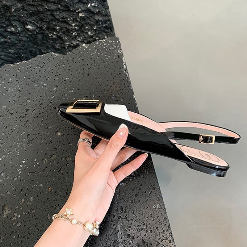 Γυναικείες σανδάλια με κάλυμμα δέρματος στην άκρη, τετράγωνη μύτη, πίσω λουράκι, αναπνεύσιμη καουτσούκ σόλα