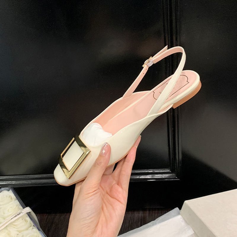 Γυναικείες σανδάλια με κάλυμμα δέρματος στην άκρη, τετράγωνη μύτη, πίσω λουράκι, αναπνεύσιμη καουτσούκ σόλα