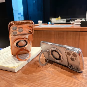 TPU púzdro na iPhone s magnetickou oporou, elektroplating povrch, odolné voči nárazom, magnetické uchytenie; kompatibilné s radou iPhone 11–17 Pro/Max