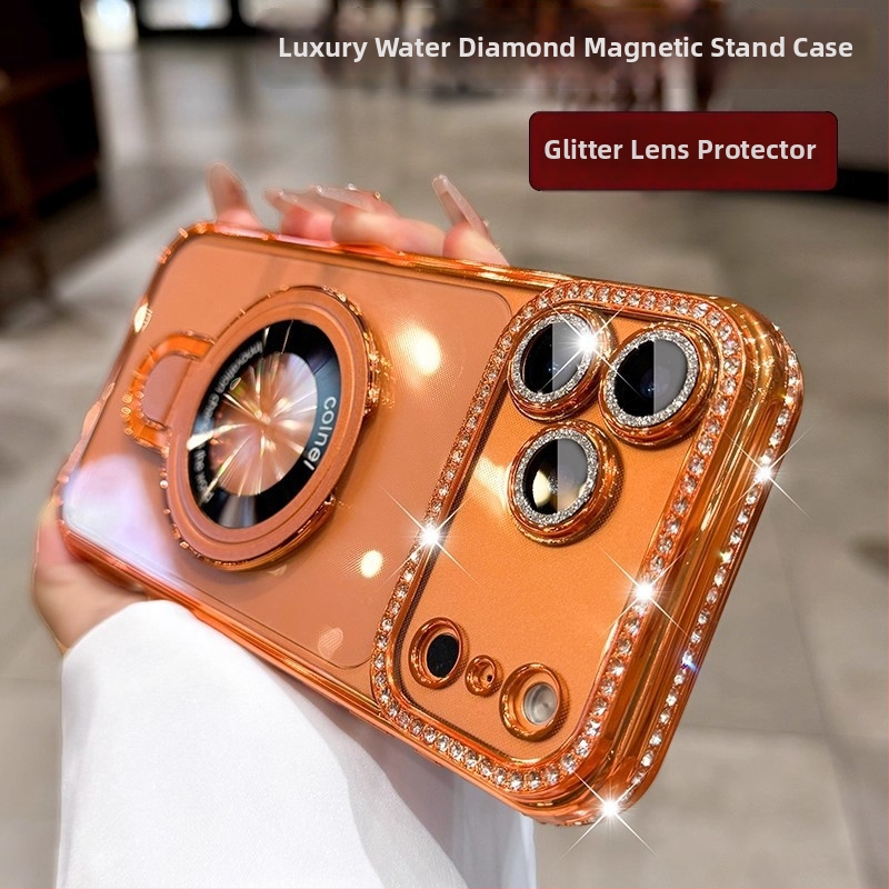 TPU púzdro na iPhone s magnetickou oporou, elektroplating povrch, odolné voči nárazom, magnetické uchytenie; kompatibilné s radou iPhone 11–17 Pro/Max