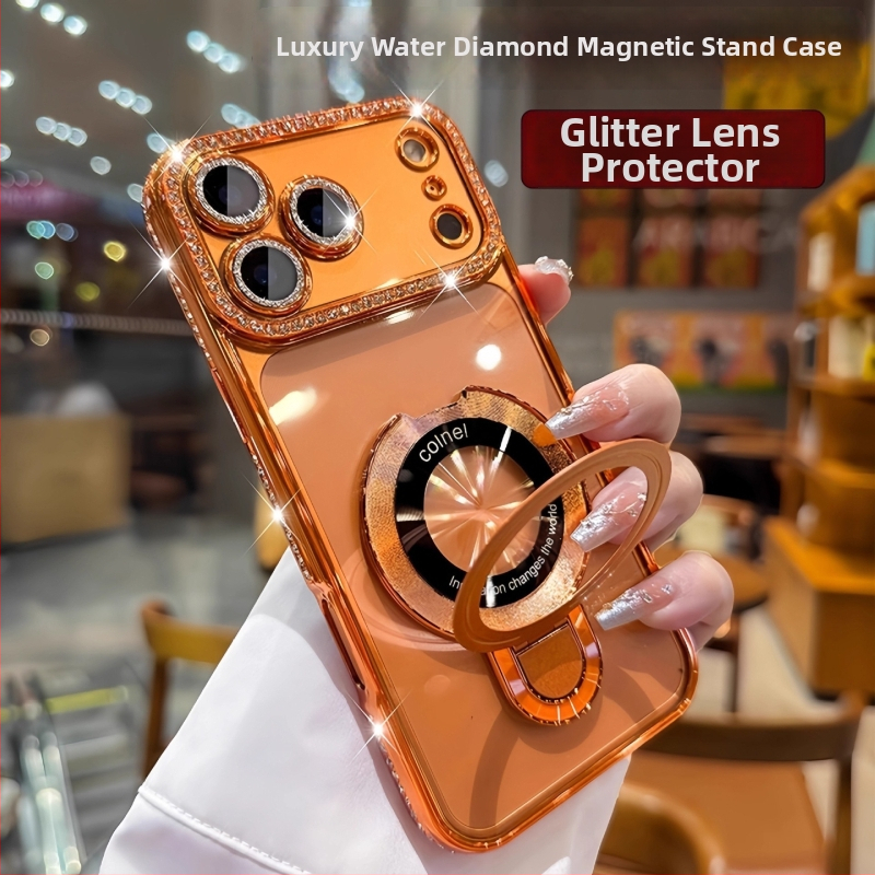 TPU púzdro na iPhone s magnetickou oporou, elektroplating povrch, odolné voči nárazom, magnetické uchytenie; kompatibilné s radou iPhone 11–17 Pro/Max