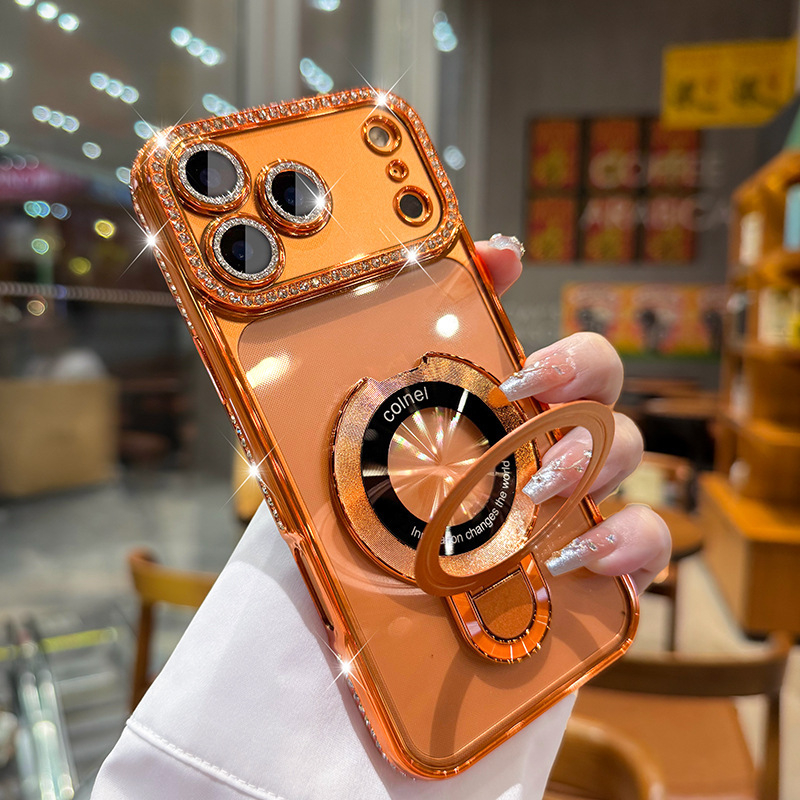 TPU púzdro na iPhone s magnetickou oporou, elektroplating povrch, odolné voči nárazom, magnetické uchytenie; kompatibilné s radou iPhone 11–17 Pro/Max