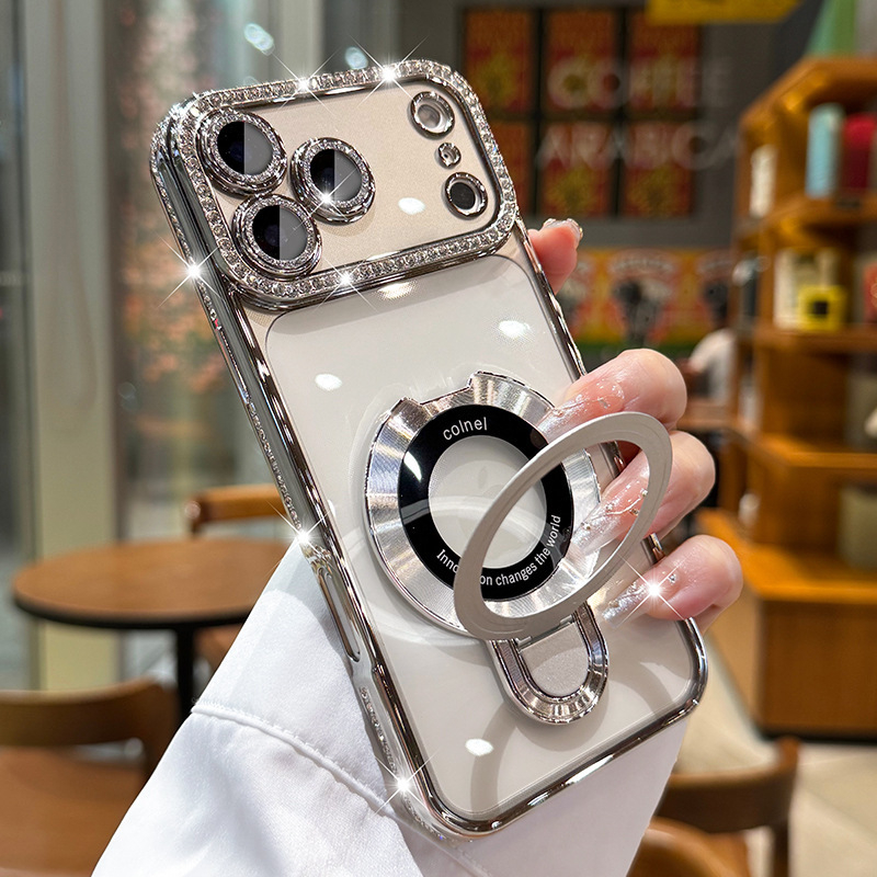 TPU púzdro na iPhone s magnetickou oporou, elektroplating povrch, odolné voči nárazom, magnetické uchytenie; kompatibilné s radou iPhone 11–17 Pro/Max