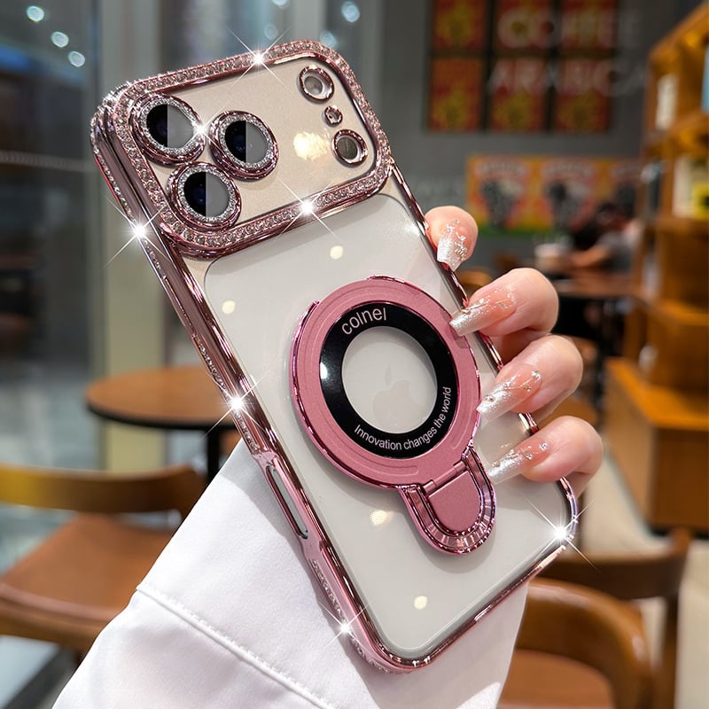 TPU púzdro na iPhone s magnetickou oporou, elektroplating povrch, odolné voči nárazom, magnetické uchytenie; kompatibilné s radou iPhone 11–17 Pro/Max