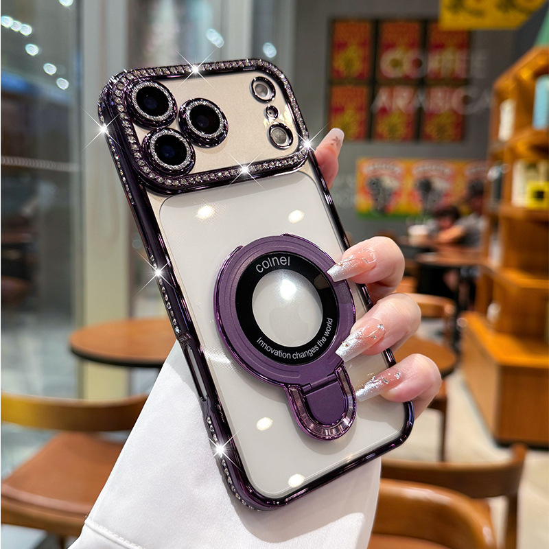 TPU púzdro na iPhone s magnetickou oporou, elektroplating povrch, odolné voči nárazom, magnetické uchytenie; kompatibilné s radou iPhone 11–17 Pro/Max