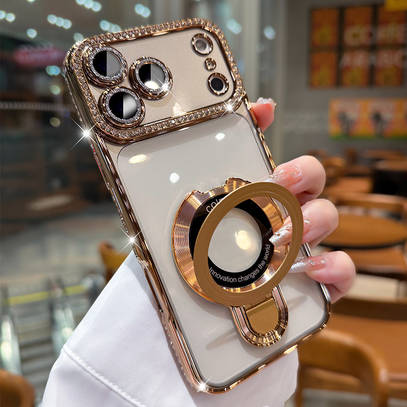 TPU púzdro na iPhone s magnetickou oporou, elektroplating povrch, odolné voči nárazom, magnetické uchytenie; kompatibilné s radou iPhone 11–17 Pro/Max