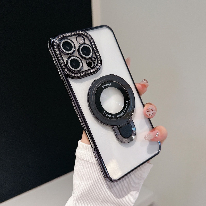 TPU púzdro na iPhone s magnetickou oporou, elektroplating povrch, odolné voči nárazom, magnetické uchytenie; kompatibilné s radou iPhone 11–17 Pro/Max