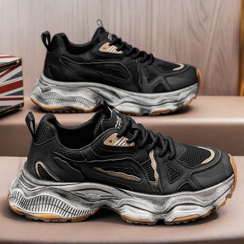Pantofi bărbătești Dad Shoes: upper PU+mesh respirabil, talpă din cauciuc, gleznă joasă, șireturi, branț EVA